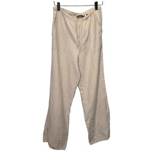 Eddie Bauer Tan 100% Linen Lightweight Flare Leg Pants Size 6 Split Hem